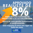 Prefeitura reajusta salários em 8%